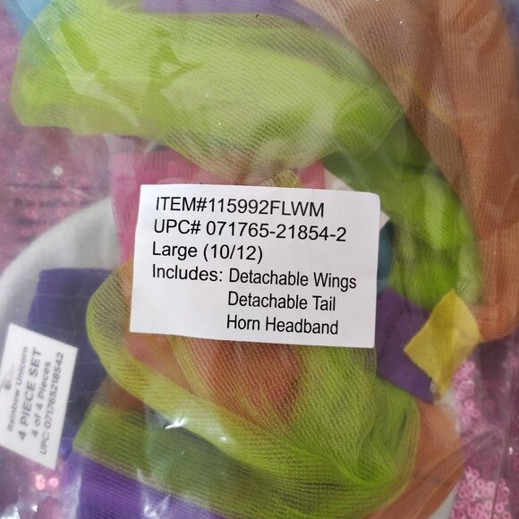 Girls L 10/12 Rainbow Unicorn Dress With Wings Halloween Costume - Picture 6 of 8